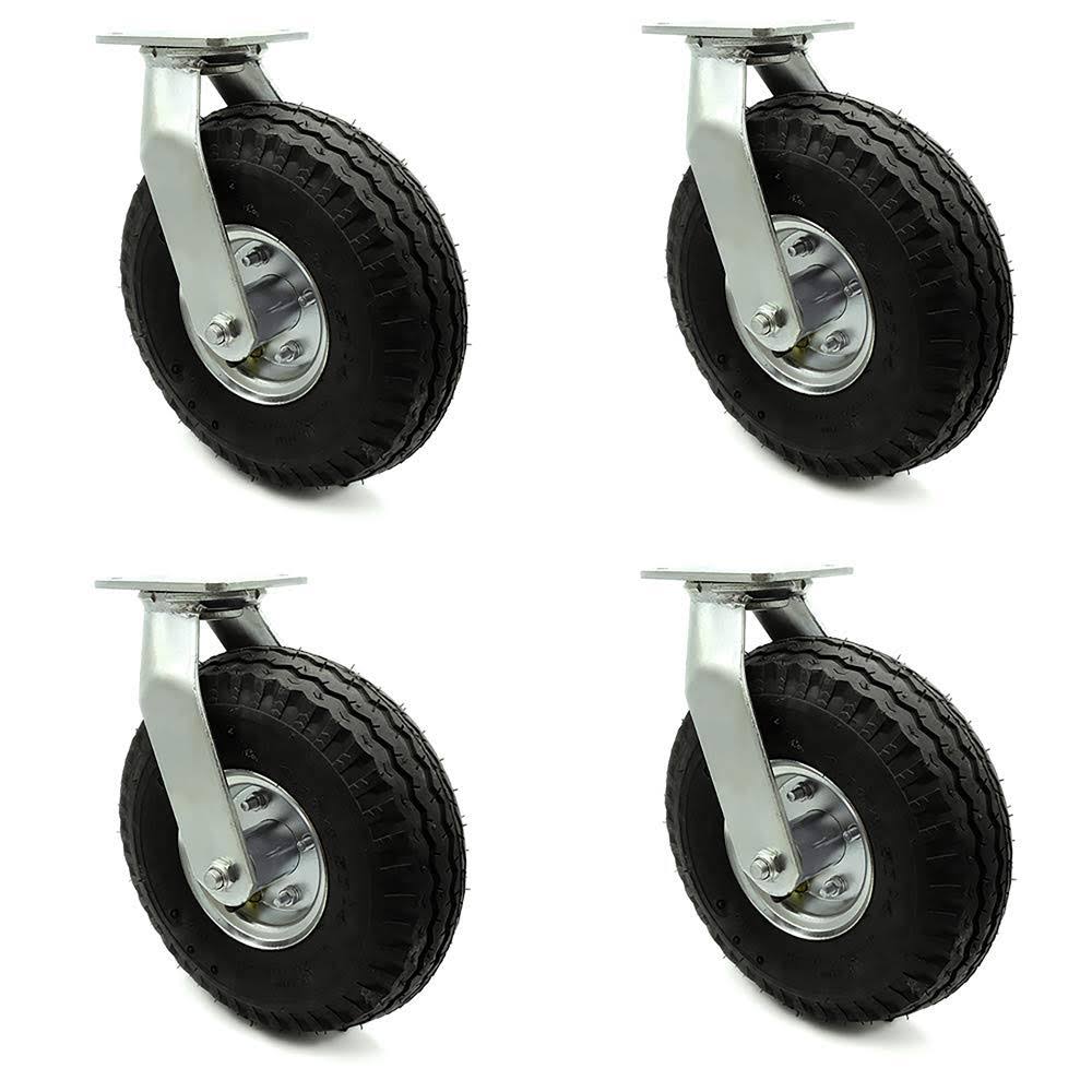 10x22 Pneumatic Swivel Caster Set of 4 Black Rubber Wheel K82319