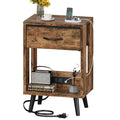Gray Nightstands Set of 2 with Fabric Drawer and Open Wood Shelf V389