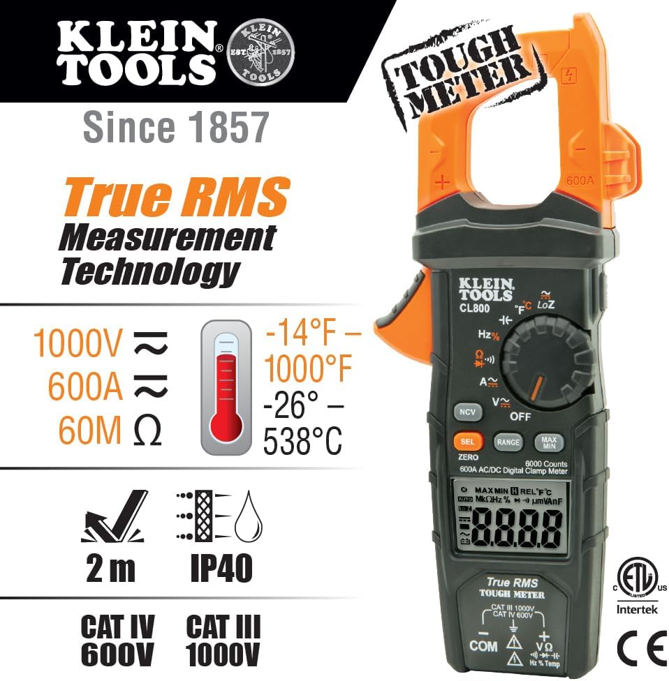 Digital Clamp Meter, Auto Ranging TRMS, AC/DC Volt/Current, LoZ, Continuity, Frequency, Capacitance, NCVT, Temp, 1000V B42791