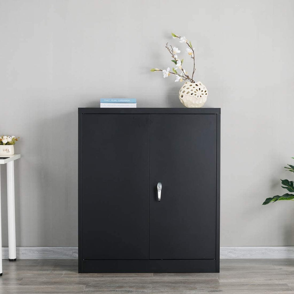 Black Metal Storage Cabinet with 2 Adjustable Shelves P7810