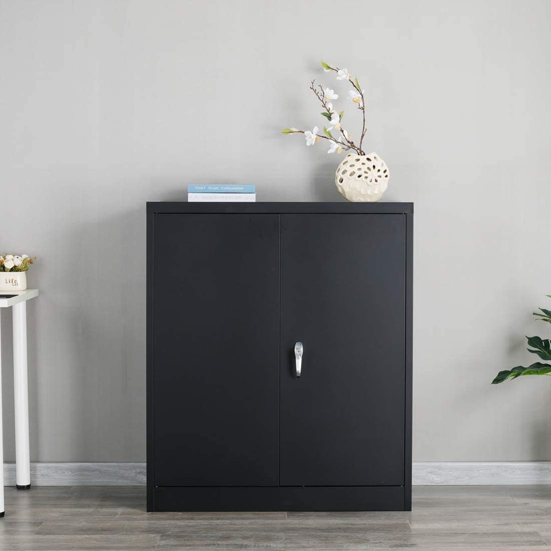 Black Metal Storage Cabinet with 2 Adjustable Shelves P7810