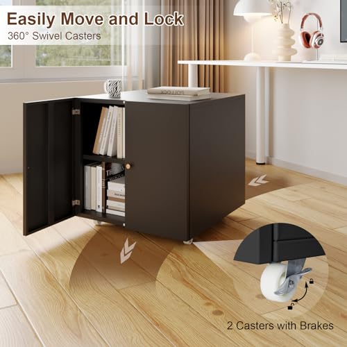 Black Small Rolling Printer Stand with Storage and Adjustable Shelf E212365