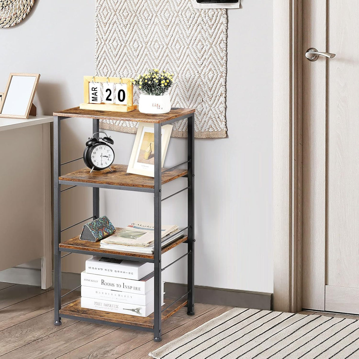 4-Tier Industrial Wood Serving Cart with Wheels X220