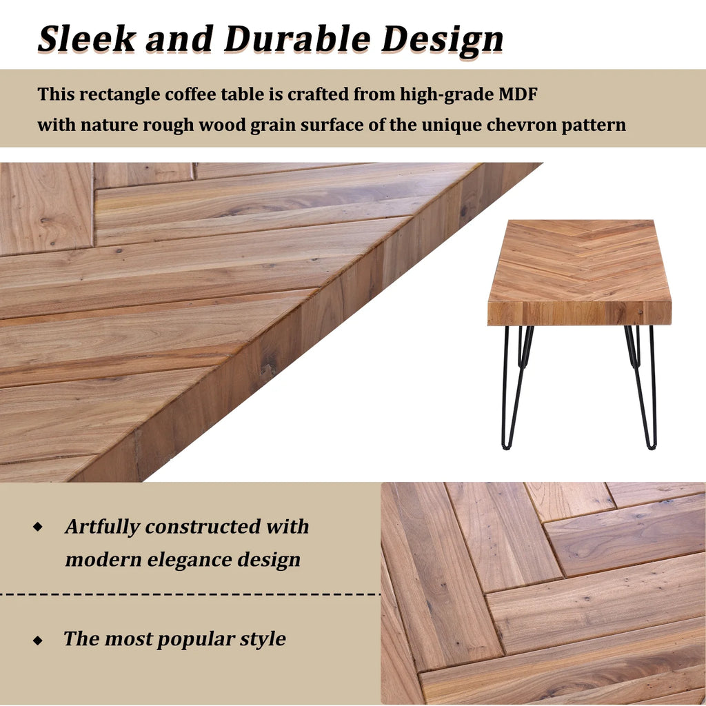 Modern Coffee Table with Chevron Pattern and Metal Hairpin Legs Y82430
