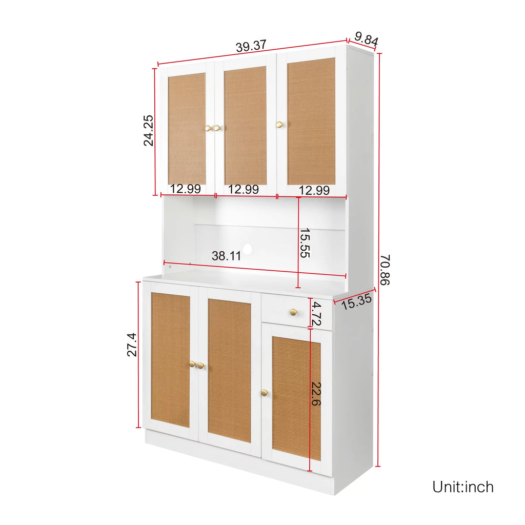 70.87" Tall White Wardrobe with 6 Doors, 1 Shelf and 1 Drawer Z890065