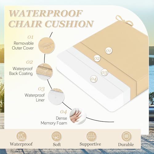 Waterproof Outdoor Chair Cushions Set of 2, Square 19 x 19 with Ties and Removable Covers L98387