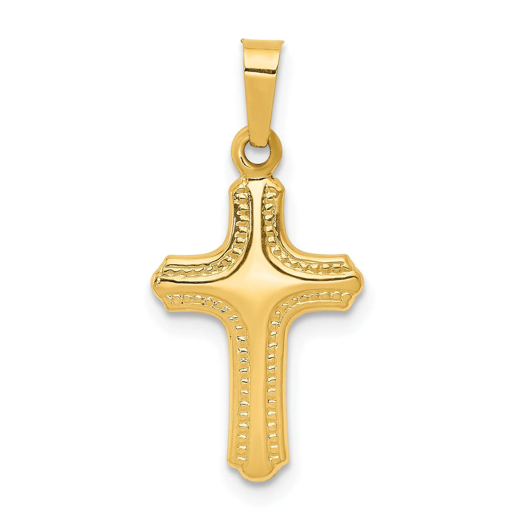 14K Yellow Gold Polished And Textured Cross Pendant Charm G5091