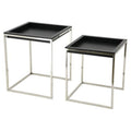 Black Ostrich Leather Nesting Tables with Stainless Steel Legs X977