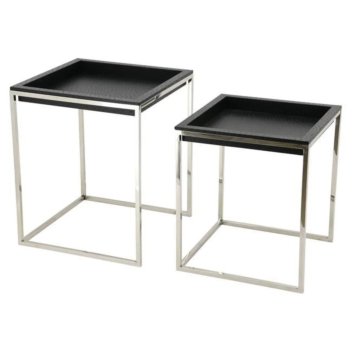 Black Ostrich Leather Nesting Tables with Stainless Steel Legs X977
