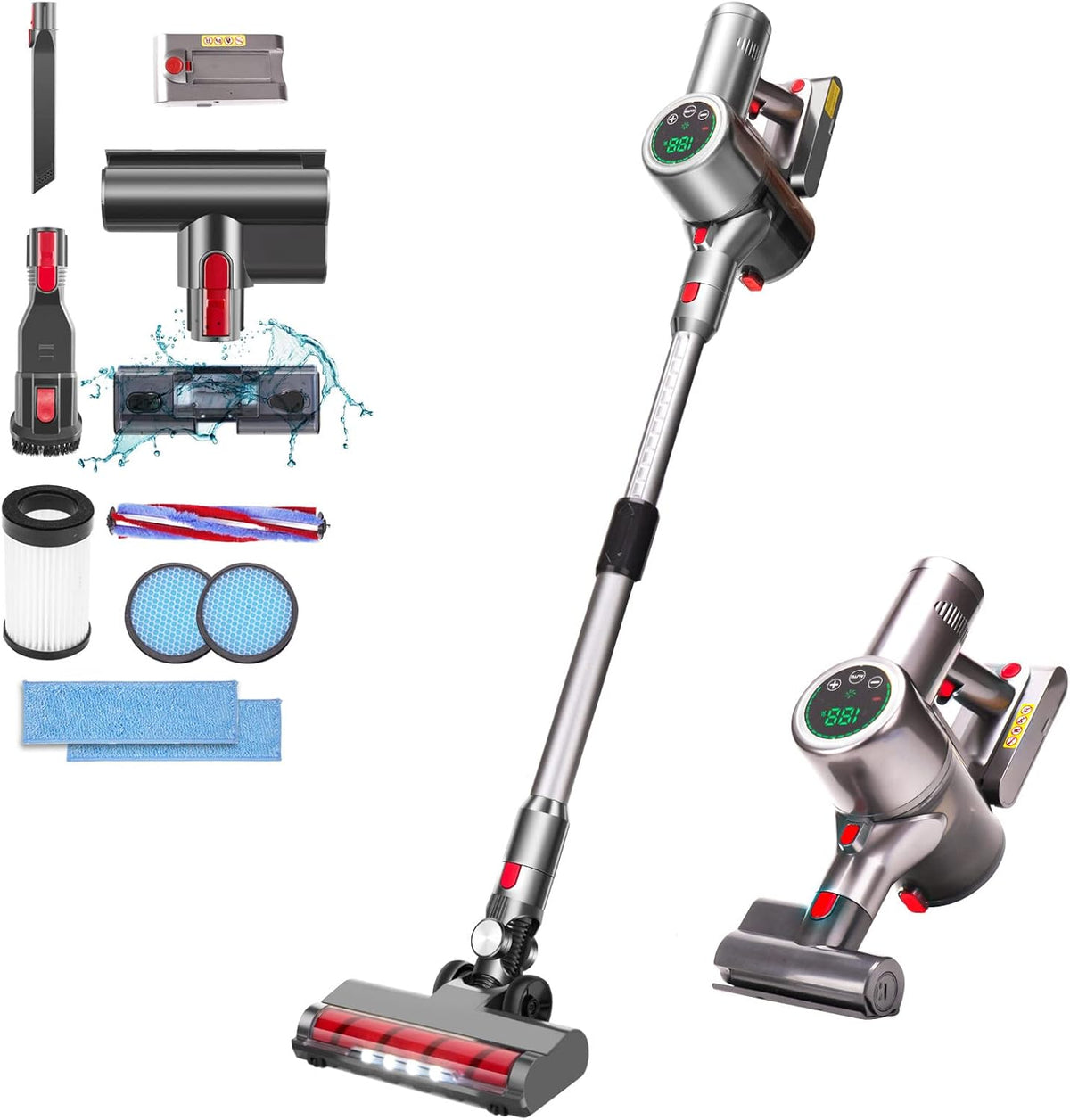 Cordless Stick Vacuum Cleaner with 2 Batteries, 27KPa Brushless Motor, LED Display P735