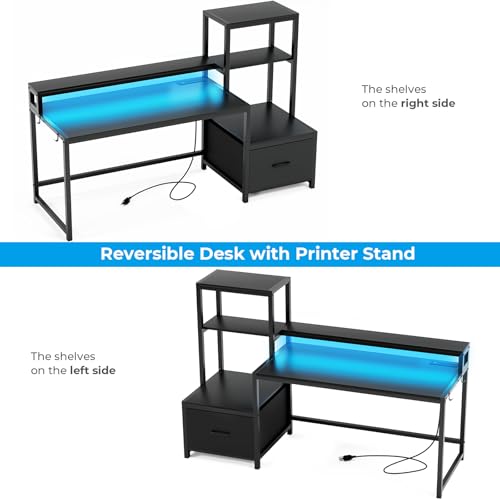 Walnut Computer Desk with Drawers and Storage Shelves S737