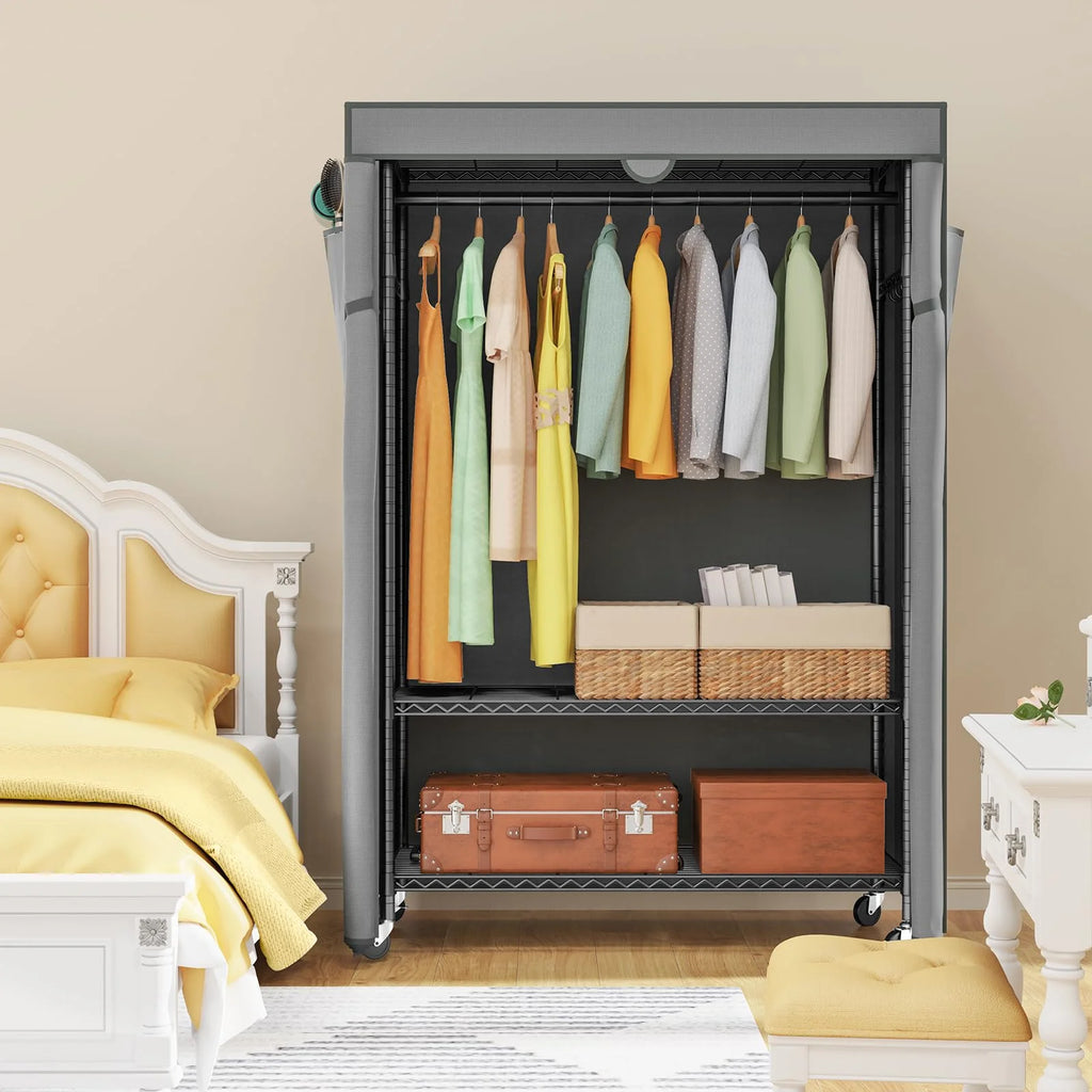 Heavy Duty Covered Clothes Rack with Shelves J614173