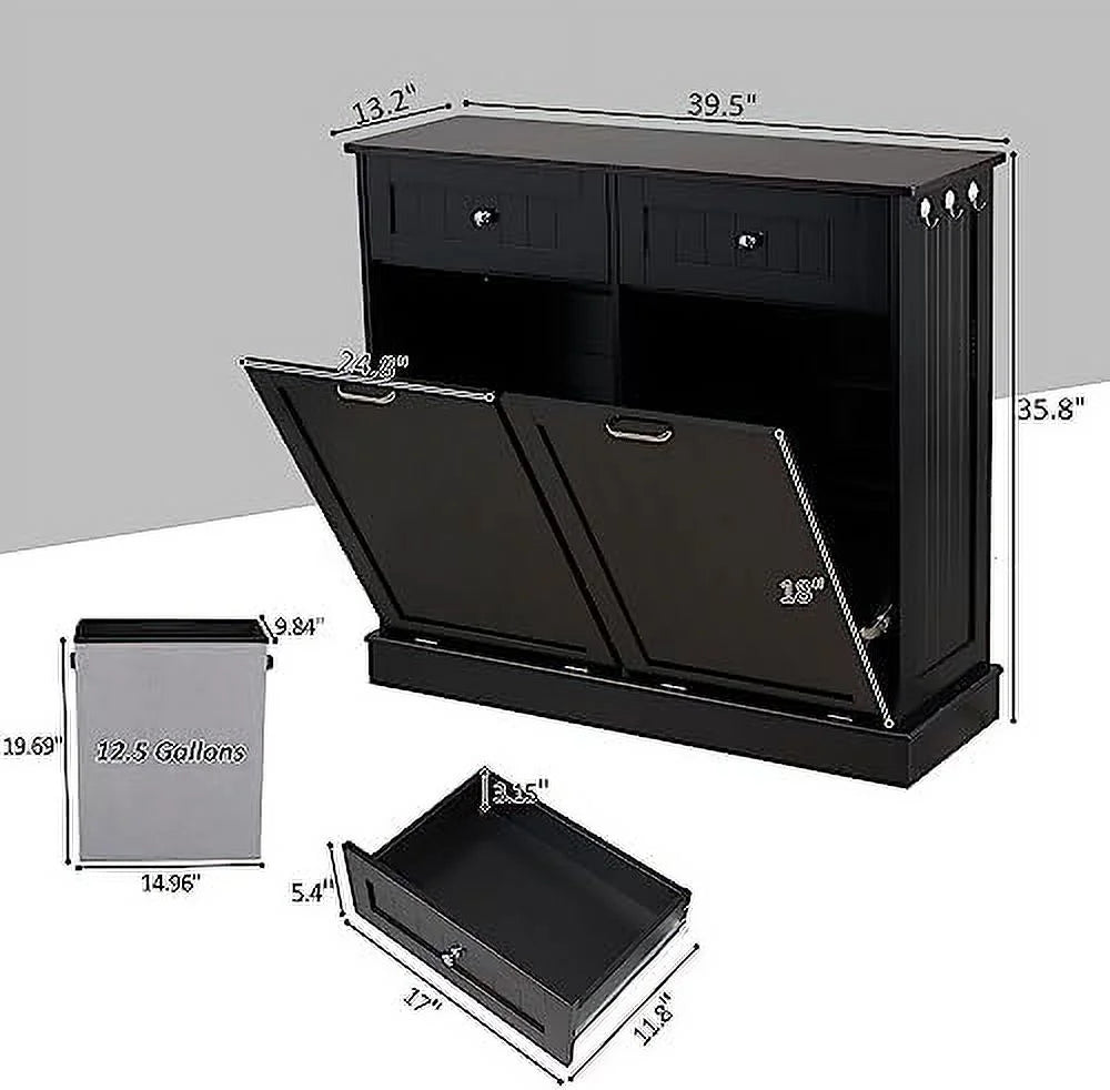 Double Tilt Out Trash Cabinet Laundry Hamper 20 Gallon Black G1050