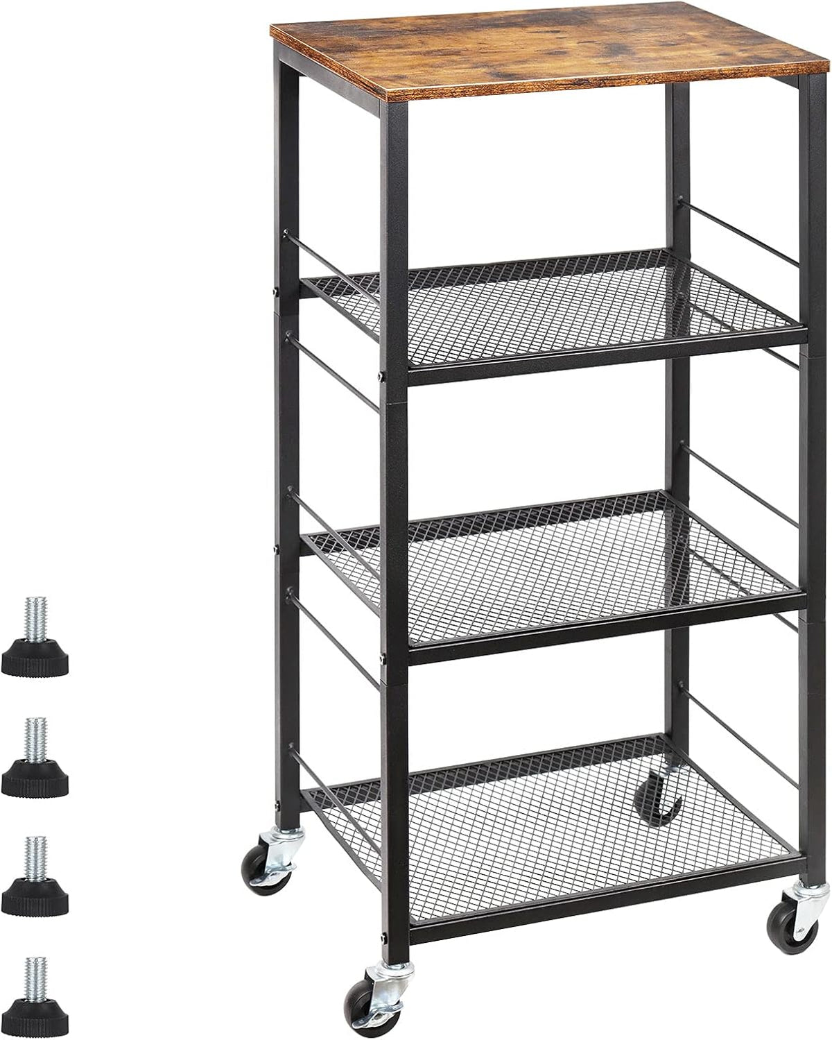 Brown 4 Tier Wood Rolling Kitchen Cart with Storage C419234