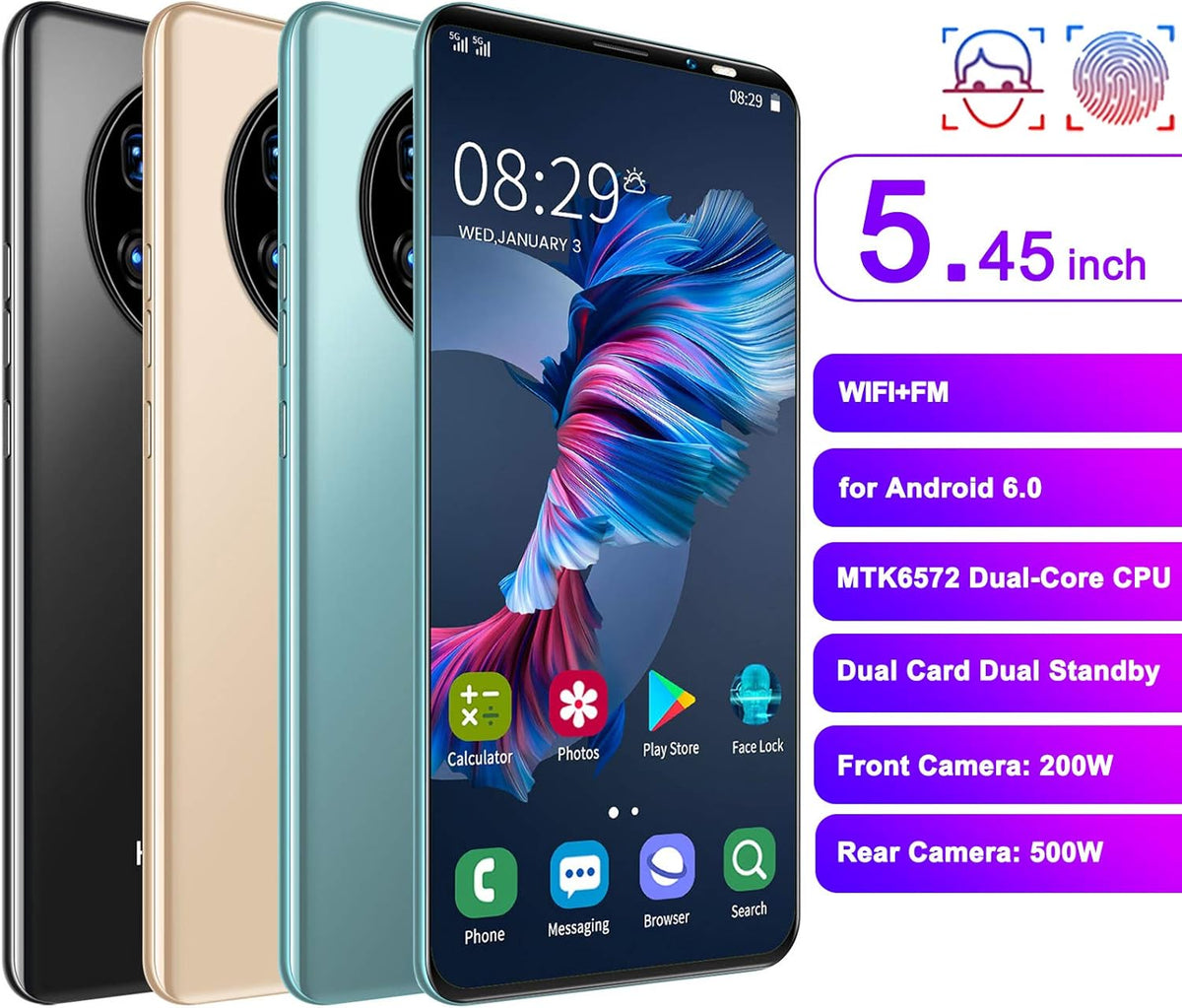 Unlocked Smartphone with Dual SIM Card 128GB Expandable Storage F81786