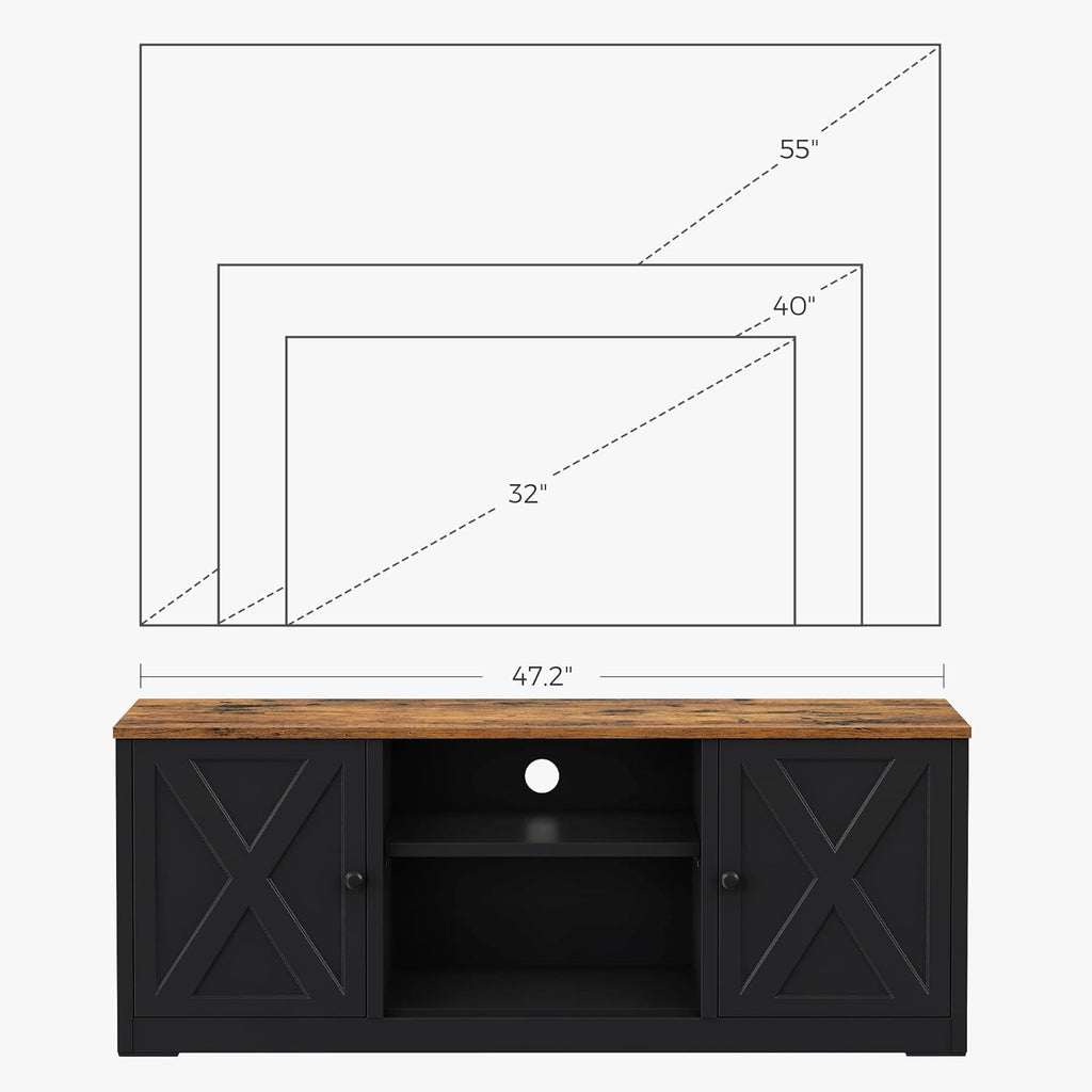 Rustic Brown and Black TV Stand with Open Shelves and 2 Cabinets I85755