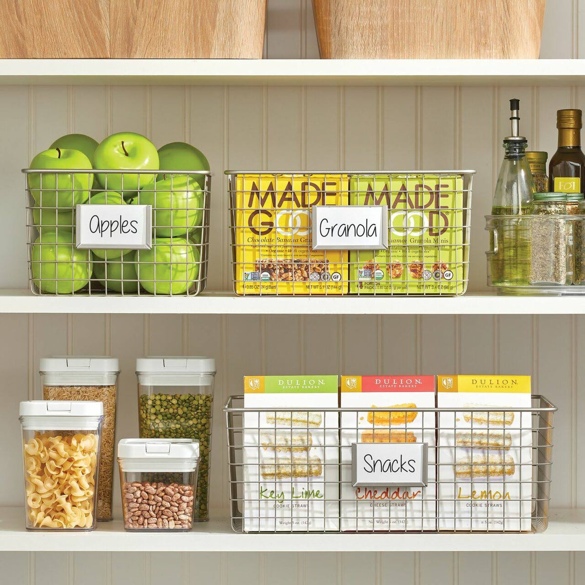 Metal Wire Food Organizer Storage Baskets with Label Slot D98446