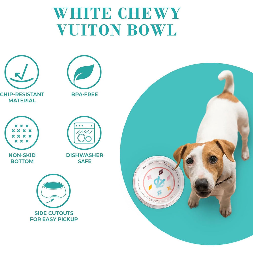 White BPA-Free Non-Skid Dog Bowls with Placemat, Case of 2 I1894