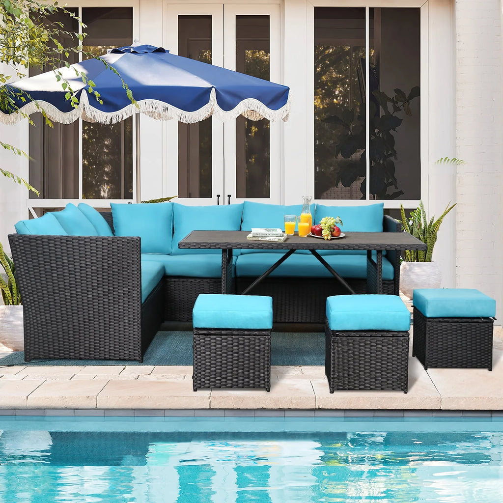 7-Piece PE Rattan Wicker Patio Conversation Set Y68530