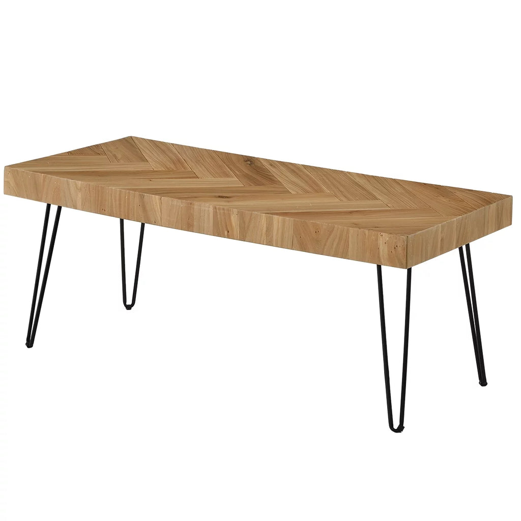 Modern Coffee Table with Chevron Pattern and Metal Hairpin Legs Y82430
