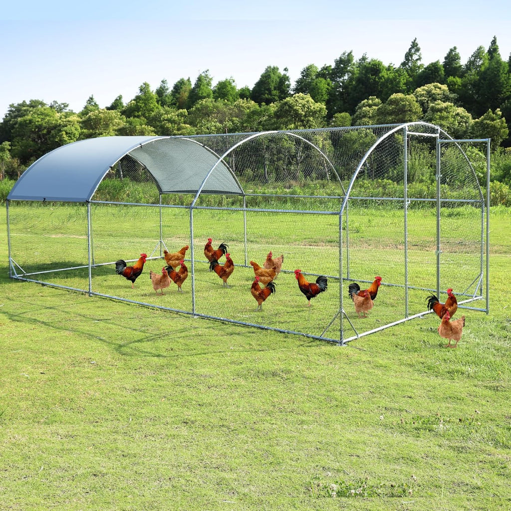 Large Metal Chicken Coop Walk-in Poultry Cage with Waterproof and Anti-Ultraviolet Cover (9.2'W x 12.5'L x 6.5'H) C5171