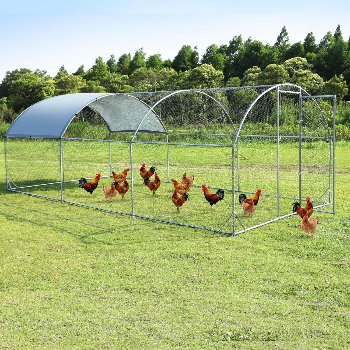 Large Metal Chicken Coop Walk-in Poultry Cage with Waterproof and Anti-Ultraviolet Cover (9.2'W x 12.5'L x 6.5'H) C5171