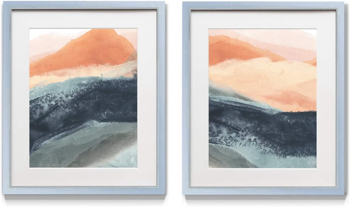 2 Piece Framed Artwork Set, Silver Frame, White Mat, Plexiglass, 16 in W X 20 in H V544