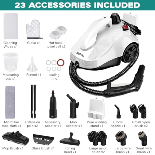 Heavy Duty Canister Steam Cleaner with 23 Accessories, White S463