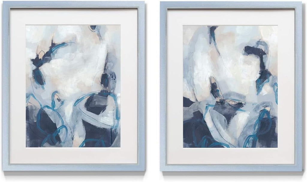 2 Piece Framed Artwork Set, Silver Frame, White Mat, Plexiglass, 16 in W X 20 in H V544