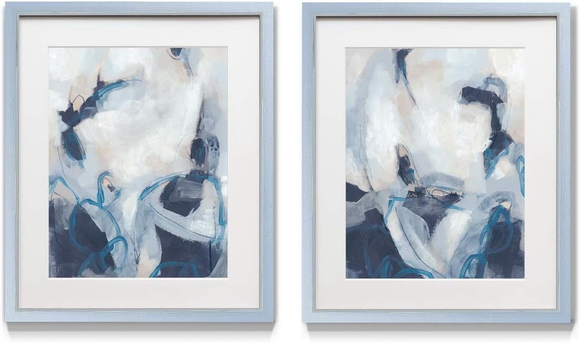 2 Piece Framed Artwork Set, Silver Frame, White Mat, Plexiglass, 16 in W X 20 in H V544