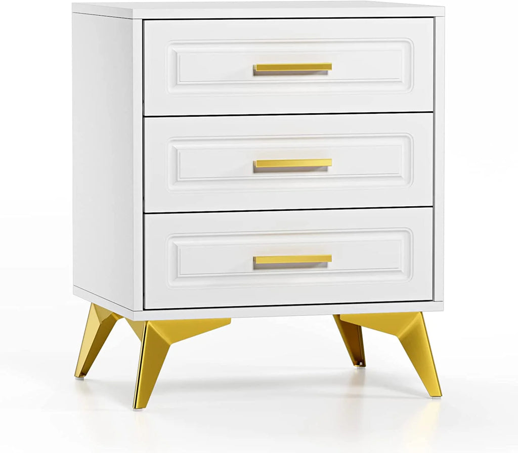 White 3 Drawer Wood Nightstand O744439