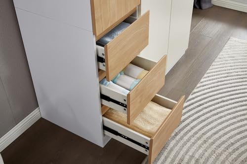 4 Door Wardrobe Closet with Clothing Rod, 4 Drawers, Mirror, 62.99" D x 18.9" W x 70.87" H D40883