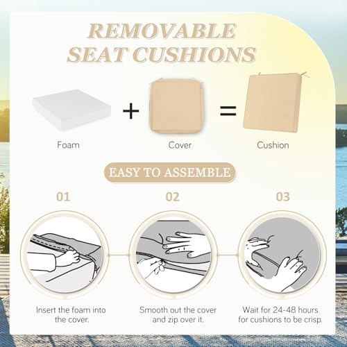 Waterproof Outdoor Chair Cushions Set of 2, Square 19 x 19 with Ties and Removable Covers L98387