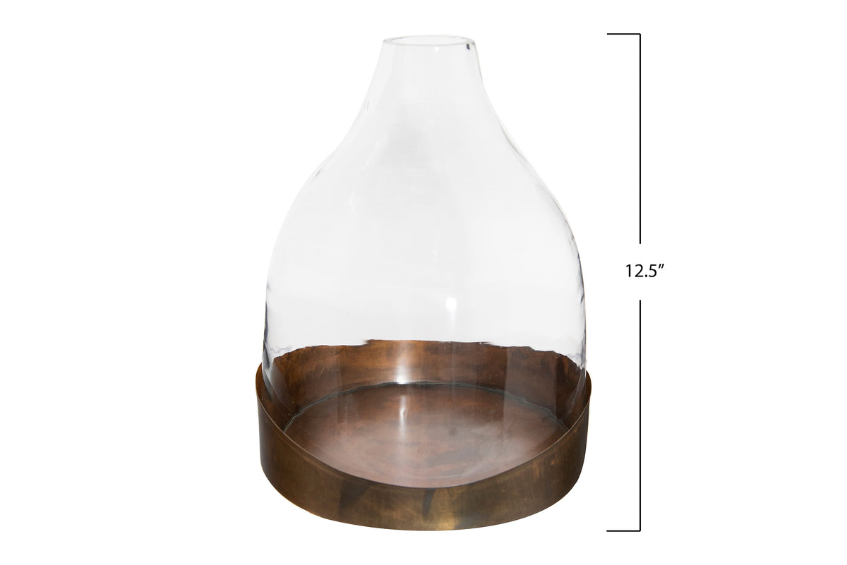 Glass Cloche with Metal Tray, Set of 2 Pieces K7830