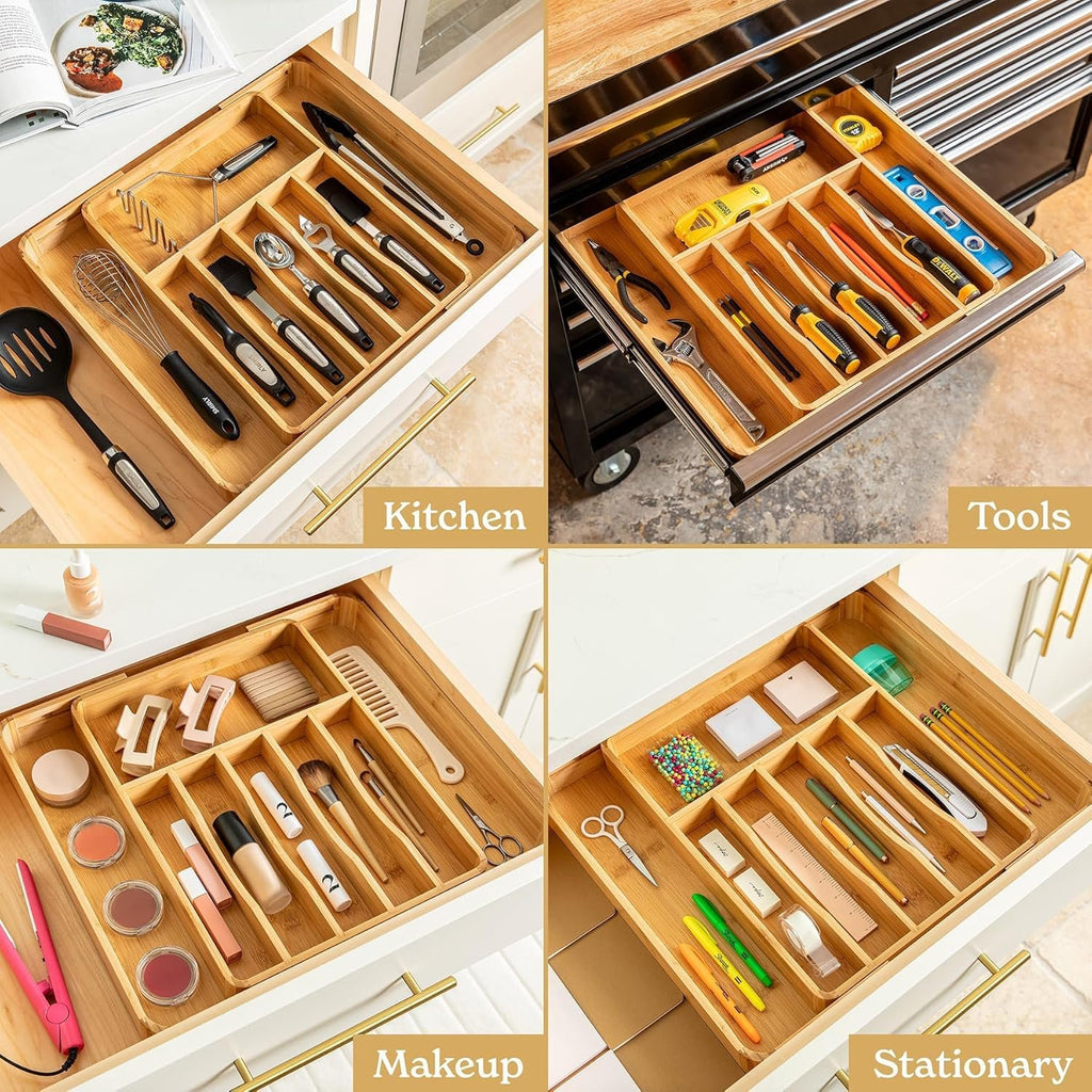 Bamboo Adjustable 8-Compartment Drawer Organizer I7323