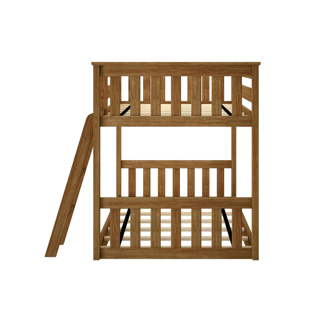 Twin over Twin Solid Wood Low Bunk Bed with Ladder, Pecan J32316