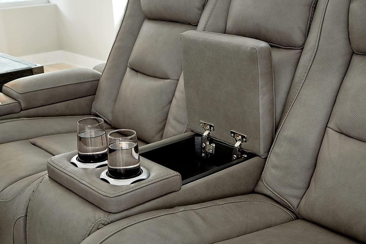 Gray Leather Power Reclining Loveseat R215543