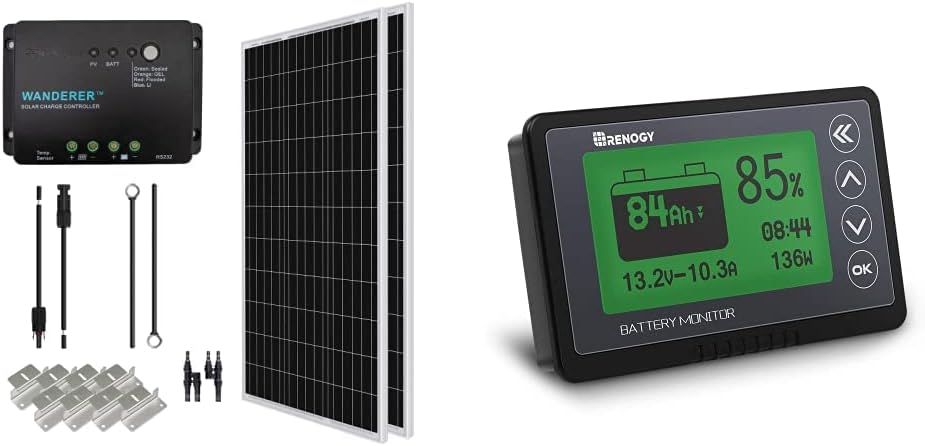200 Watt 12 Volt Monocrystalline Solar Panel Starter Kit with 20A Rover MPPT Charge Controller J1132