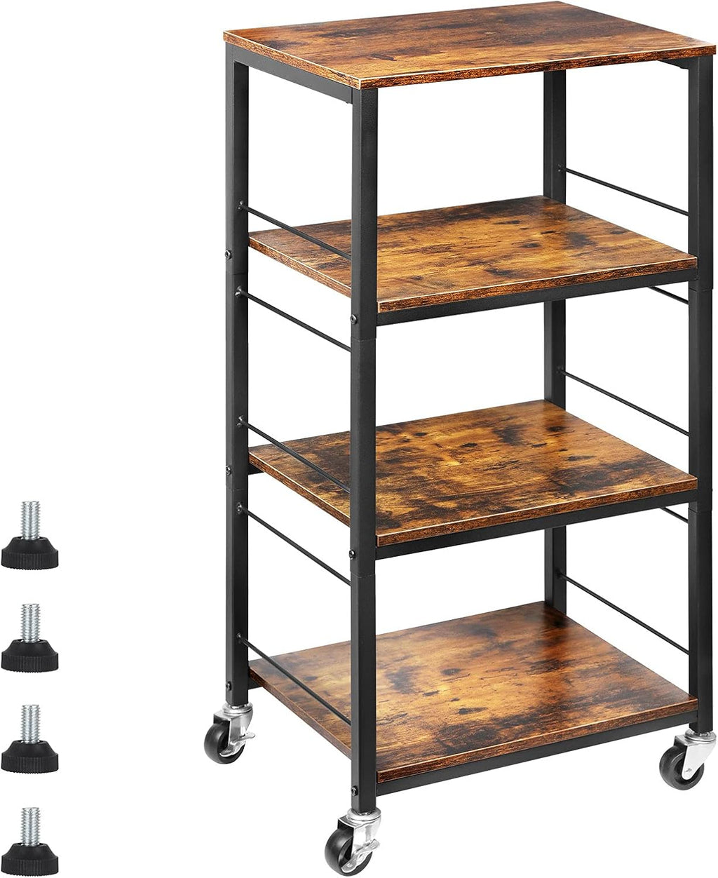 4-Tier Industrial Wood Serving Cart with Wheels X220