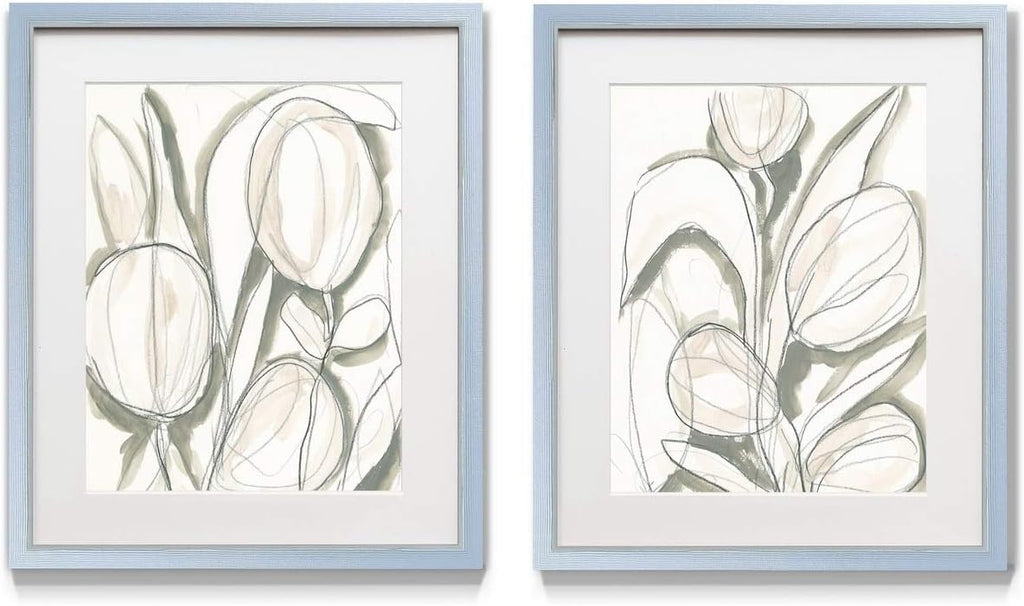 2 Piece Framed Artwork Set, Silver Frame, White Mat, Plexiglass, 16 in W X 20 in H V544