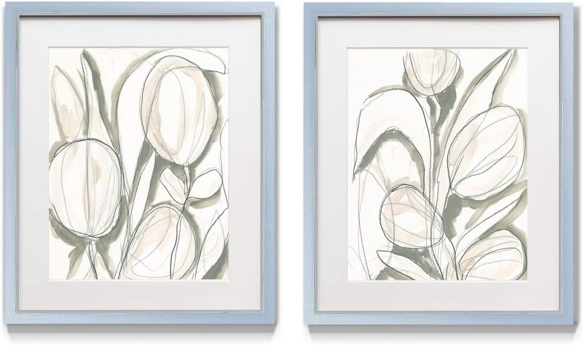 2 Piece Framed Artwork Set, Silver Frame, White Mat, Plexiglass, 16 in W X 20 in H V544