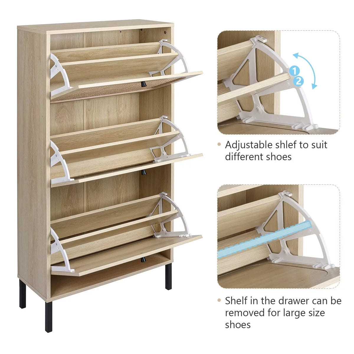 3 Flip Drawer Rattan Shoe Cabinet with Adjustable Shelves C36486