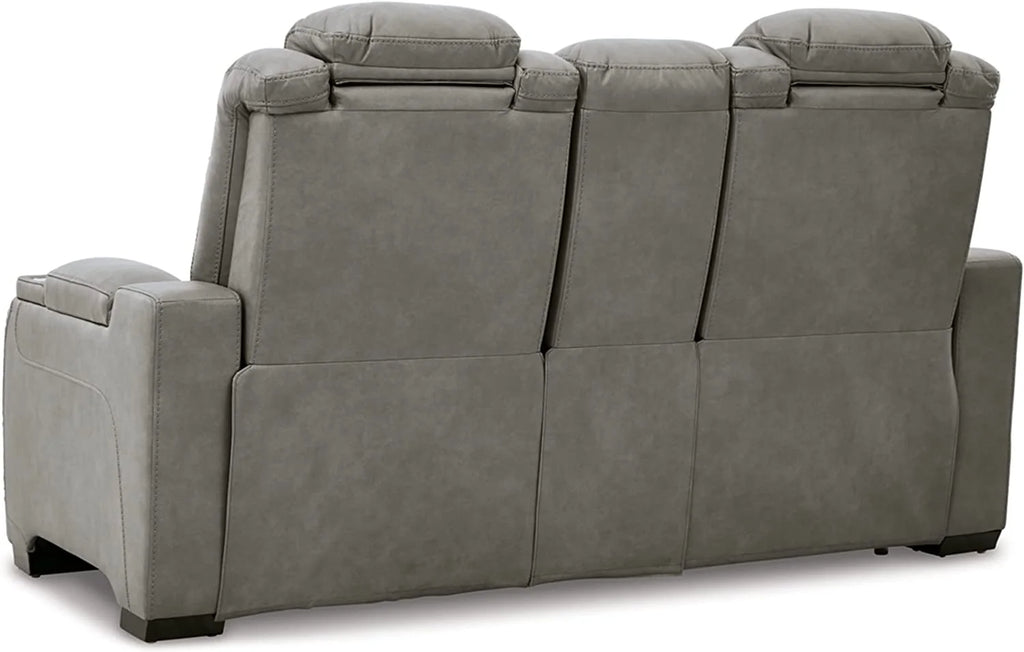 Gray Leather Power Reclining Loveseat R215543