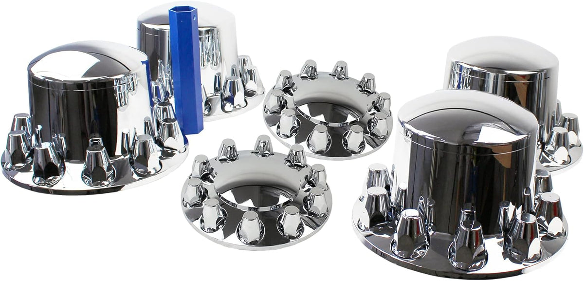 ABS Chrome Plastic Front and Rear Axle Cover Full Kits with 33mm Thread-On Flange Nut Covers and Removable Center Cap Q625212
