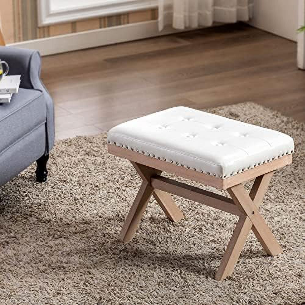 Burlap Linen Fabric Upholstered Bench Ottoman with X-Shaped Wooden Legs S23771