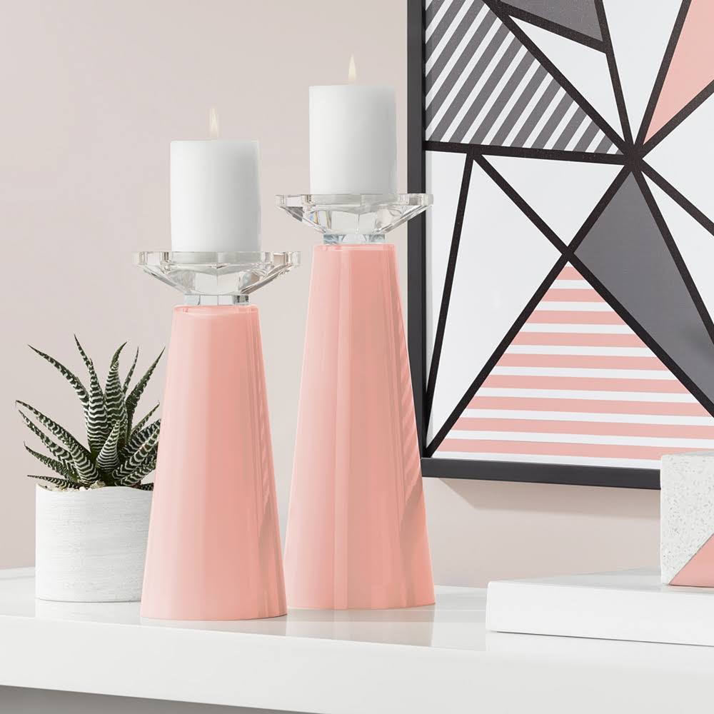 Coral Glass Pillar Candle Holder Set of 2 M5104