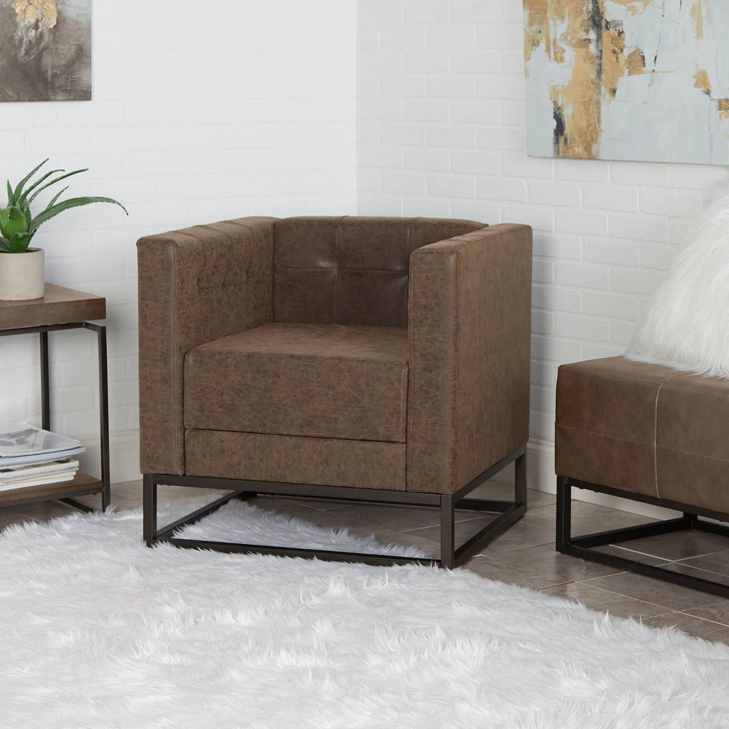 Brown Upholstered Accent Chair with Metal Base P957