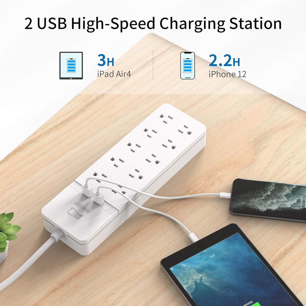 25 Ft Extension Cord Surge Protector with 10 Outlets 2 USB, Pack of 2 M4327