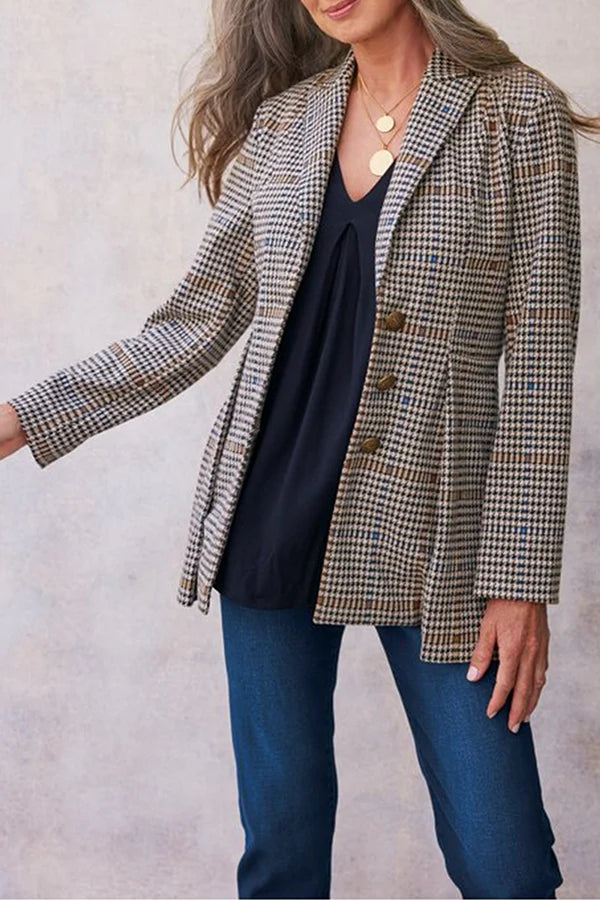 Plaid Patchwork Turn-back Collar Outerwear Y914228