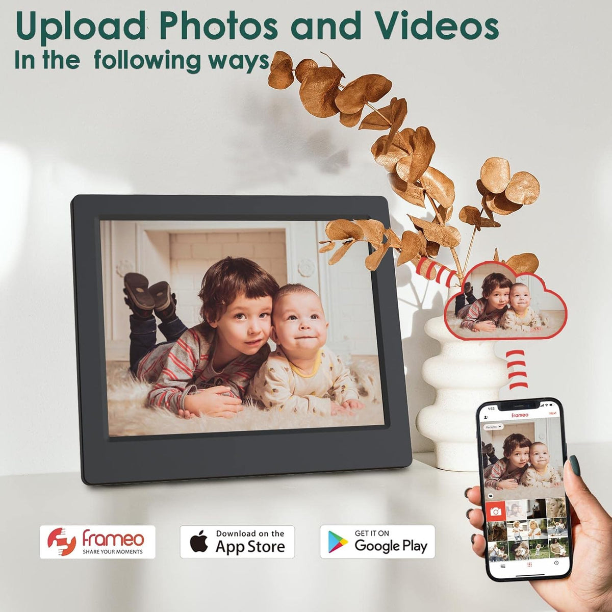 Digital Photo Frame WiFi 8 Inch Touch Screen IPS Display 16GB Storage N867071